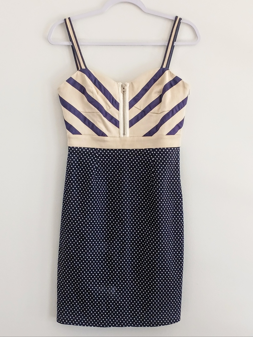 Pink Martini Navy & Cream Polka Dot Mini Dress Zip front Sz S - Picture 2 of 16